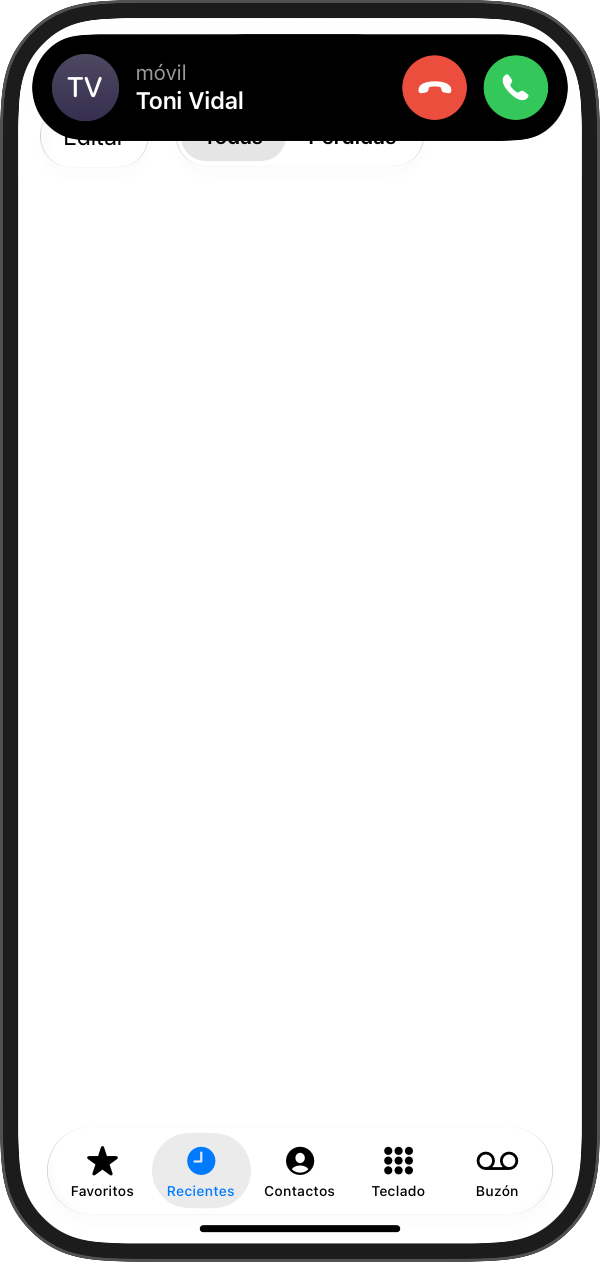Propp development preview of a simulated incoming call from Toni Vidal